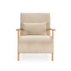 Beige tyg- och träfåtölj, 70 x 87 x 80 cm | Bonnie