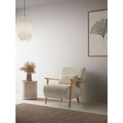 Beige tyg- och träfåtölj, 70 x 87 x 80 cm | Bonnie