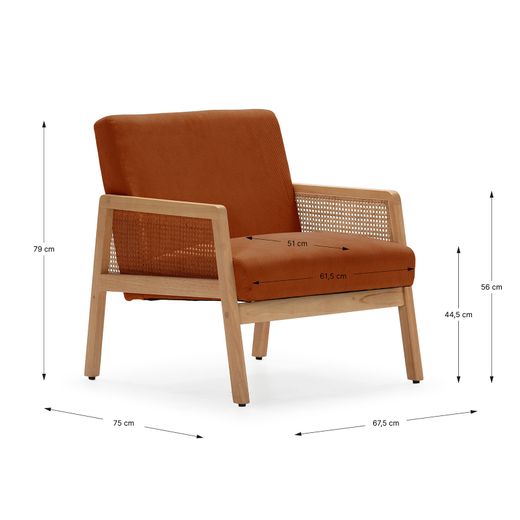 Fabric and wood armchair in tile, 68 x 75 x 79 cm | Debra