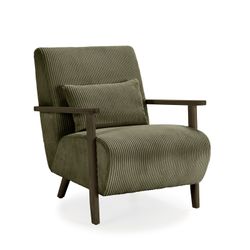 Fabric and wood armchair in olive green, 70 x 87 x 80 cm | Bonnie