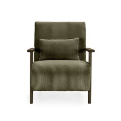 Fabric and wood armchair in olive green, 70 x 87 x 80 cm | Bonnie