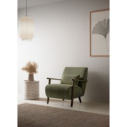 Fabric and wood armchair in olive green, 70 x 87 x 80 cm | Bonnie