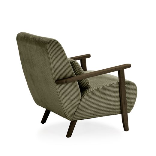 Fabric and wood armchair in olive green, 70 x 87 x 80 cm | Bonnie