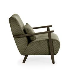 Fabric and wood armchair in olive green, 70 x 87 x 80 cm | Bonnie