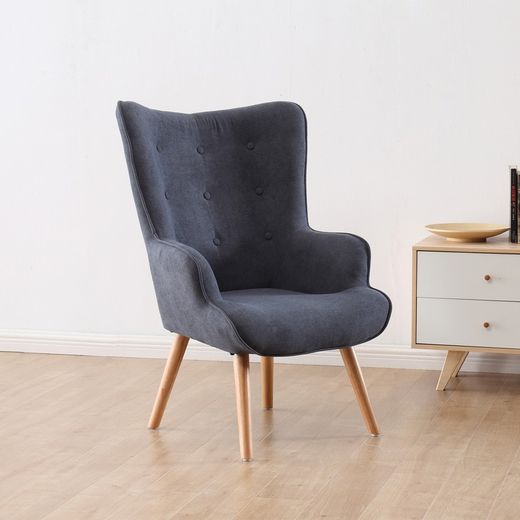 Fåtölj i grått/naturligt tyg och trä, 71 x 75 x 95 cm | Voss