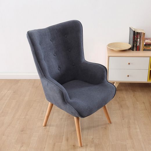 Fåtölj i grått/naturligt tyg och trä, 71 x 75 x 95 cm | Voss