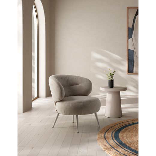 Beige fabric and metal armchair, 49 x 45 x 72.5 cm | Liva