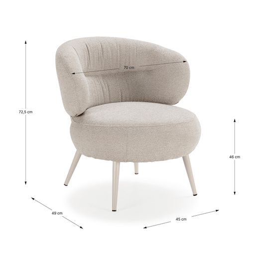 Beige fabric and metal armchair, 49 x 45 x 72.5 cm | Liva