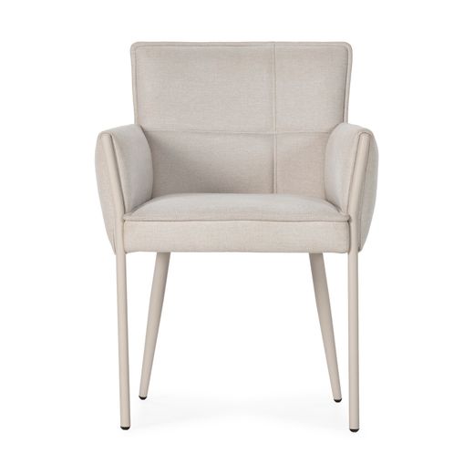 Beige fabric and metal armchair, 62 x 59 x 85 cm | Vesta