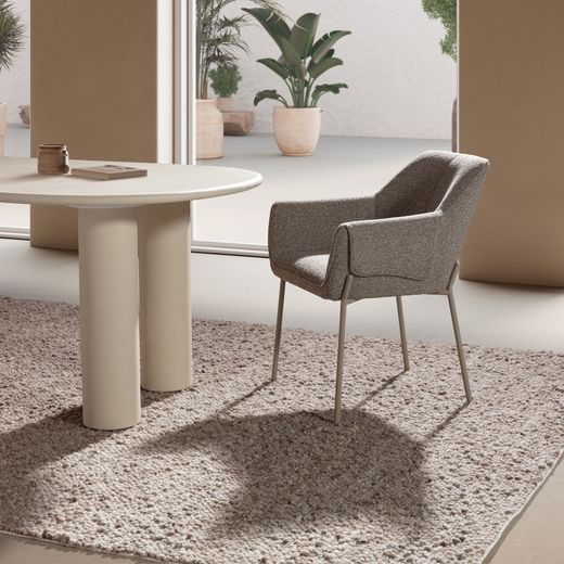 Fauteuil en tissu et métal couleur moka et crème, 61 x 64 x 84 cm | Suma