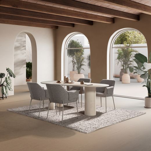 Fauteuil en tissu et métal couleur moka et crème, 61 x 64 x 84 cm | Suma