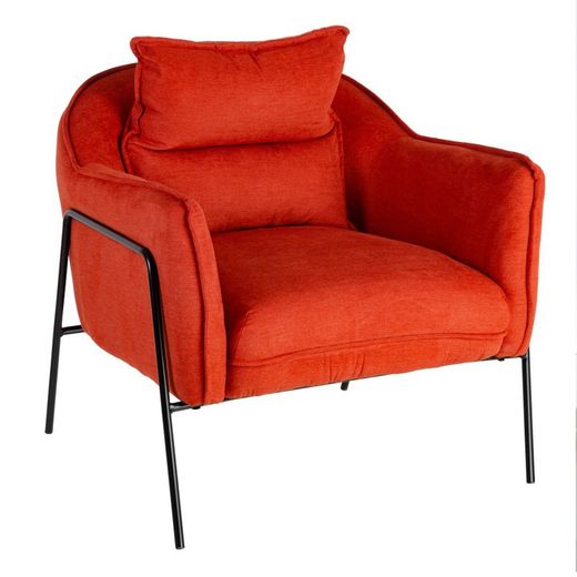 Fauteuil en tissu et métal terre cuite et noir, 76,5 x 70 x 74 cm