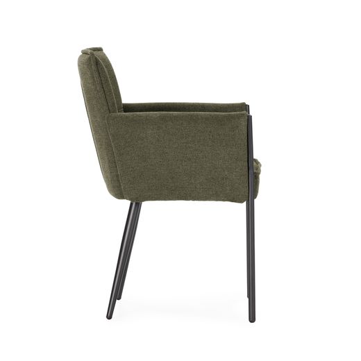 Fabric and metal armchair in green, 62 x 59 x 85 cm | Vesta