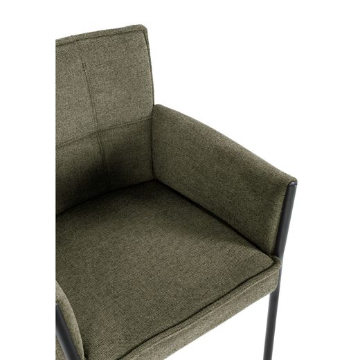 Fabric and metal armchair in green, 62 x 59 x 85 cm | Vesta