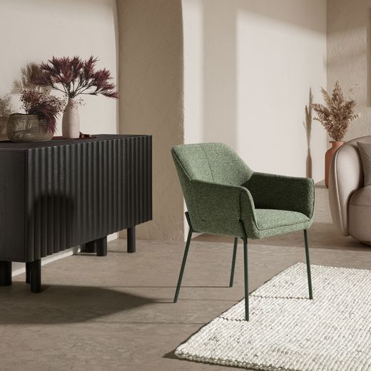 Fabric and metal armchair in green and black, 62 x 64 x 84 cm | Suma