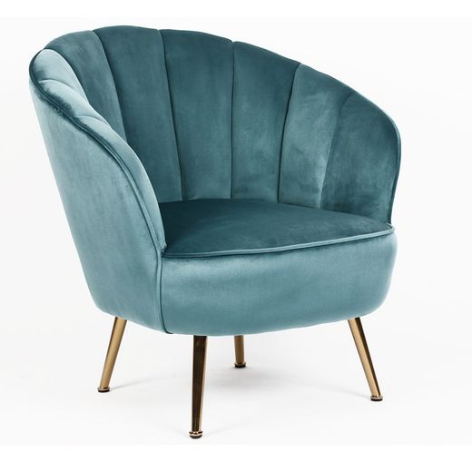 Sillón de terciopelo y metal en aguamarina y dorado, 75 x 76 x 79 cm | Neptuno