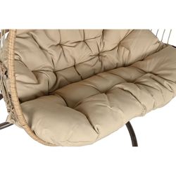 Podwójny fotel wiszący z syntetycznego rattanu i aluminium w kolorze ciemnego i naturalnego brązu, 130 x 61 x 117 cm | Bryza