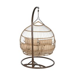 Podwójny fotel wiszący z syntetycznego rattanu i aluminium w kolorze ciemnego i naturalnego brązu, 130 x 61 x 117 cm | Bryza