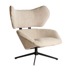 Bouclé Privas swivel armchair in bouclé cotton and iron in cream, 86 x 90 x 99 cm