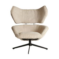 Bouclé Privas swivel armchair in bouclé cotton and iron in cream, 86 x 90 x 99 cm