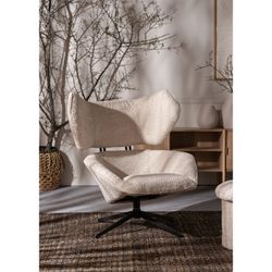 Bouclé Privas swivel armchair in bouclé cotton and iron in cream, 86 x 90 x 99 cm