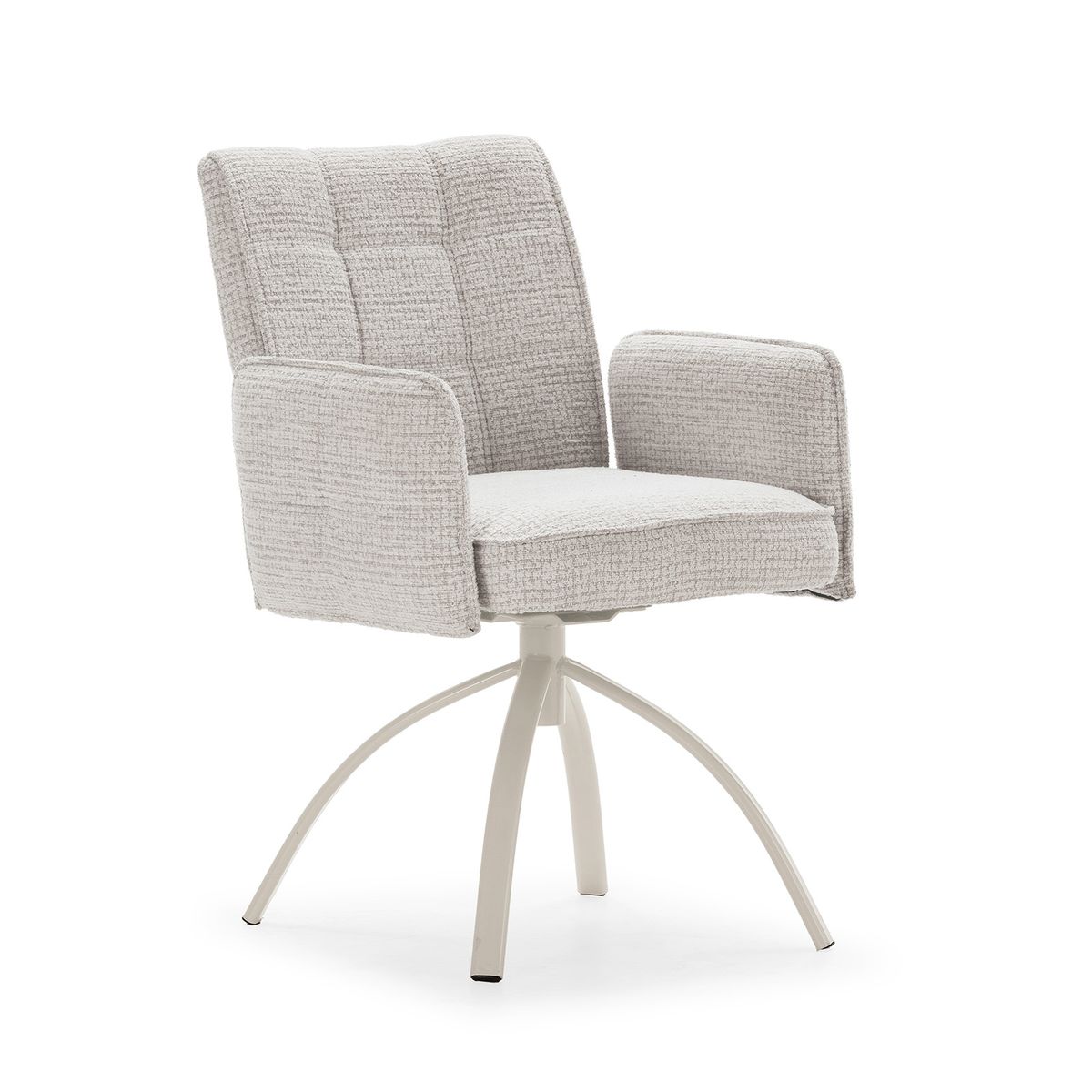 Sillón giratorio con brazos de tejido y metal en beige, 56 x 63 x 85 cm | Mindi