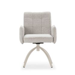 Fauteuil pivotant beige avec accoudoirs en tissu et métal, 56 x 63 x 85 cm | Mindi