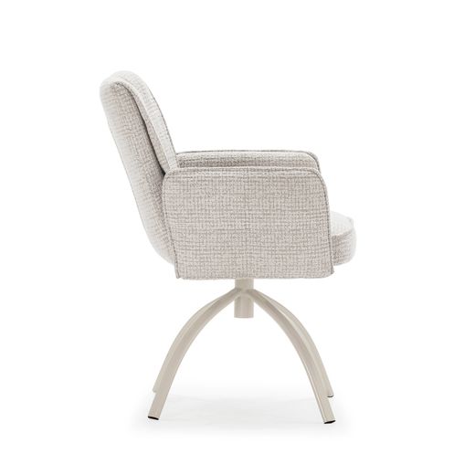 Fauteuil pivotant beige avec accoudoirs en tissu et métal, 56 x 63 x 85 cm | Mindi