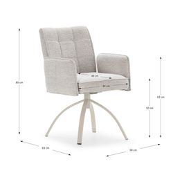 Fauteuil pivotant beige avec accoudoirs en tissu et métal, 56 x 63 x 85 cm | Mindi