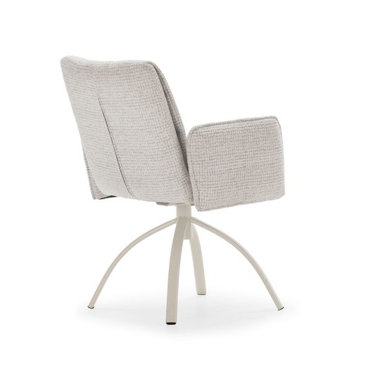Fauteuil pivotant beige avec accoudoirs en tissu et métal, 56 x 63 x 85 cm | Mindi
