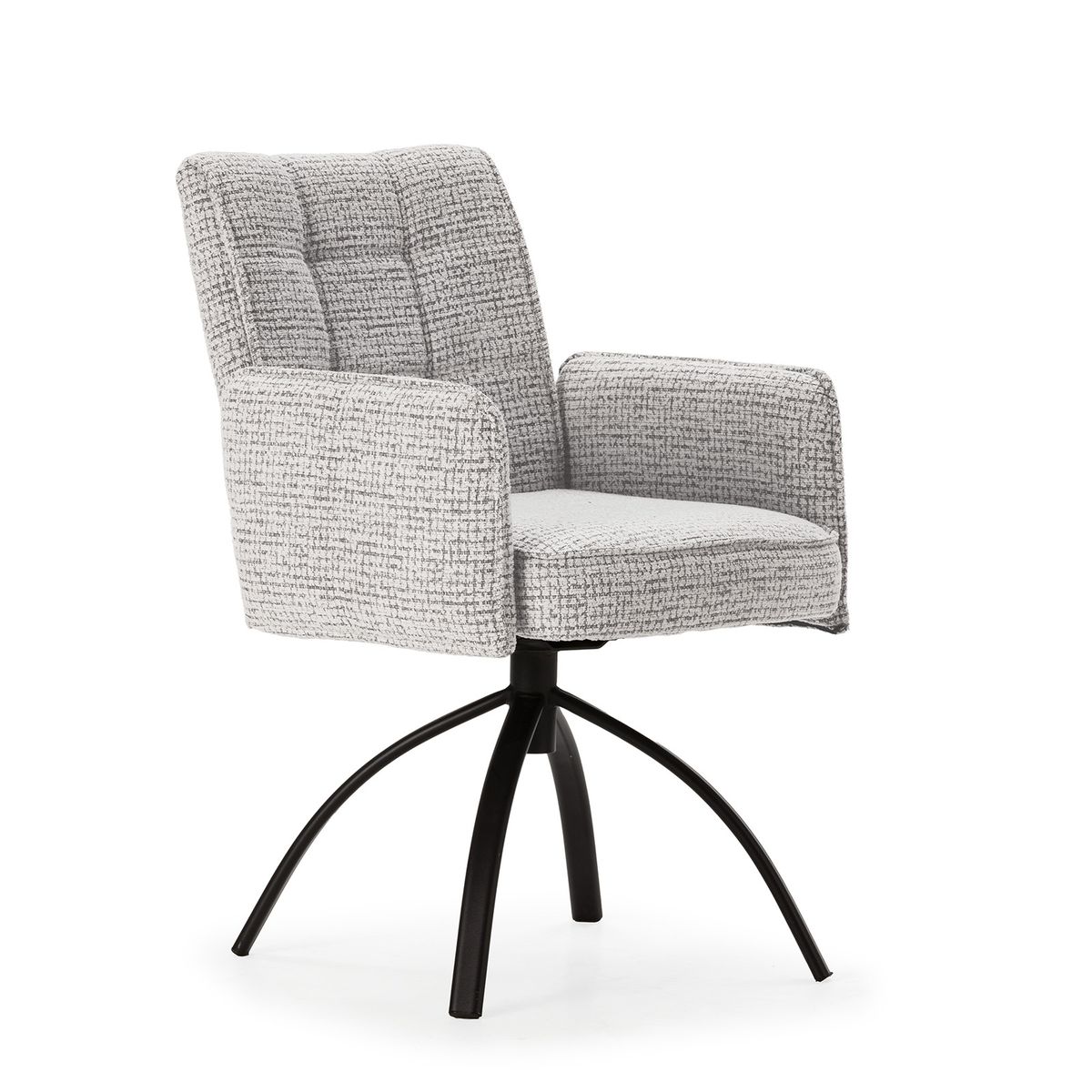 Sillón giratorio con brazos de tejido y metal en gris, 56 x 63 x 85 cm | Mindi
