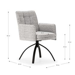 Fauteuil pivotant avec accoudoirs en tissu et métal gris, 56 x 63 x 85 cm | Mindi