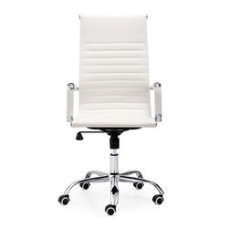 Fauteuil pivotant à roulettes en simili cuir blanc, 64 x 64 x 106 - 116 cm | lettre