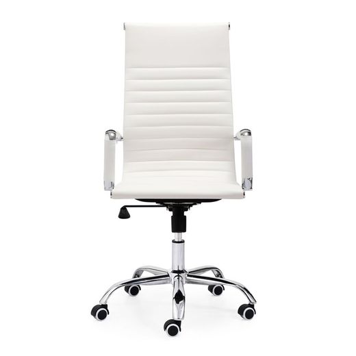 Fauteuil pivotant à roulettes en simili cuir blanc, 64 x 64 x 106 - 116 cm | lettre