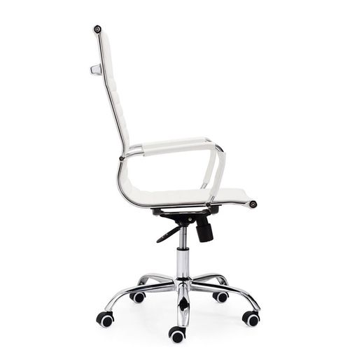 Fauteuil pivotant à roulettes en simili cuir blanc, 64 x 64 x 106 - 116 cm | lettre