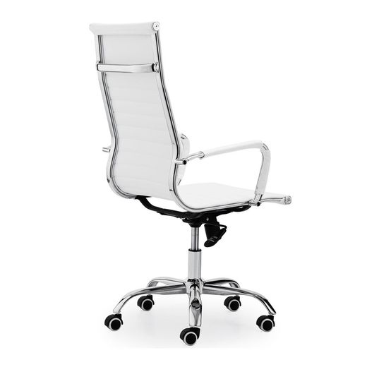 Fauteuil pivotant à roulettes en simili cuir blanc, 64 x 64 x 106 - 116 cm | lettre
