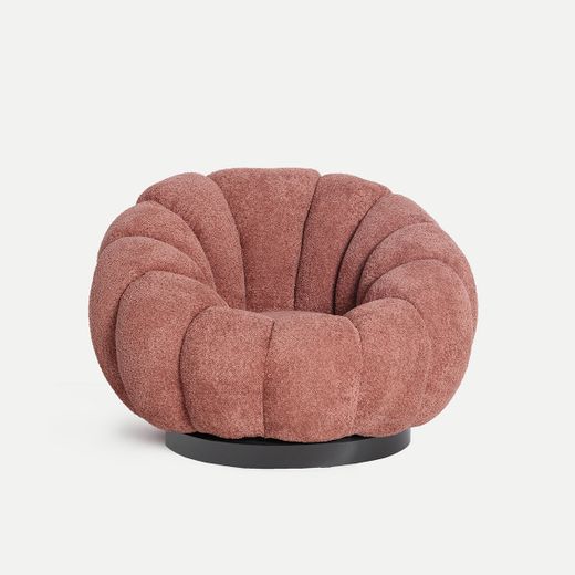 Sillón giratorio de algodón en terracota, 93 x 90 x 67 cm | Bouclé