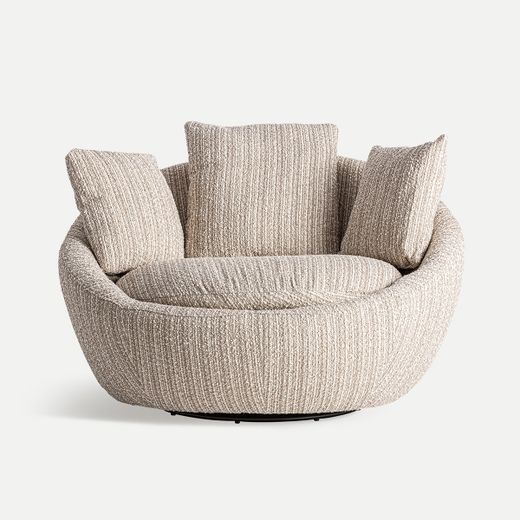 Sillón giratorio de tejido en beige, 120 x 106 x 76 cm | Nuba