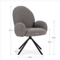 Fotel obrotowy w szarej tkaninie, 62 x 60 x 90 cm | Dario