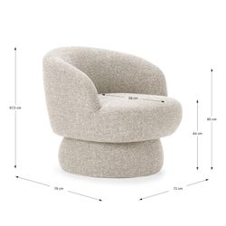 Swivel armchair in beige fabric and metal, 72 x 79 x 67.5 cm | Dali