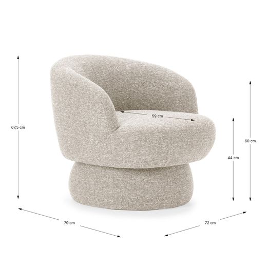 Swivel armchair in beige fabric and metal, 72 x 79 x 67.5 cm | Dali