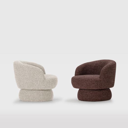 Swivel armchair in beige fabric and metal, 72 x 79 x 67.5 cm | Dali