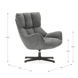 Fotel obrotowy z tkaniny i metalu, szary, 73 x 81 x 89 cm | Odette