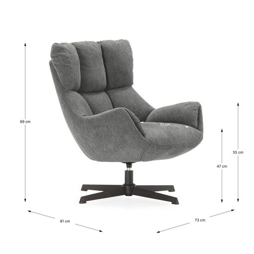 Fotel obrotowy z tkaniny i metalu, szary, 73 x 81 x 89 cm | Odette