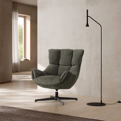 Fauteuil pivotant en tissu et métal, vert, 73 x 81 x 89 cm | Odette