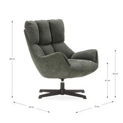 Fauteuil pivotant en tissu et métal, vert, 73 x 81 x 89 cm | Odette