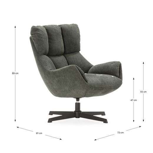 Fauteuil pivotant en tissu et métal, vert, 73 x 81 x 89 cm | Odette