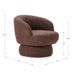 Swivel armchair in fabric and metal in violet, 72 x 79 x 67.5 cm | Dali