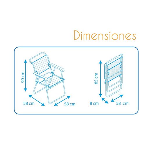 Sailor armchair in textileine and aluminum structure, 58x58x90 cm