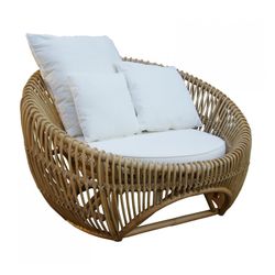 Fauteuil nid de rotin naturel et blanc, 105 x 107 x 70 cm | Parme